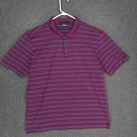RARE Nike Tiger Woods Collection SAMPLE Polo Shirt Adult L pink blue stripe S/S - Picture 1 of 14